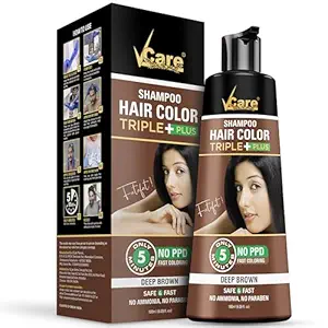 VCare Hair Colour Shampoo for Men and Women, 180ml, Deep Brown